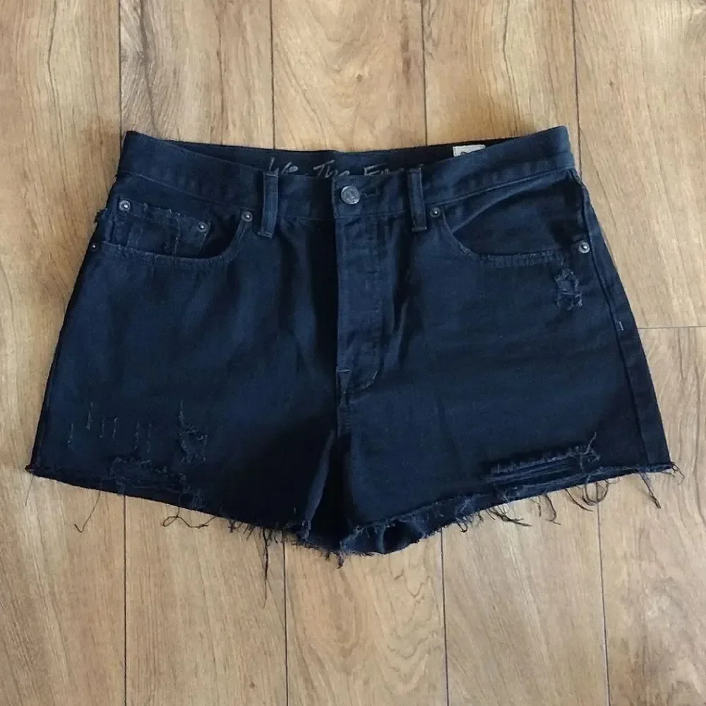 We The‎ FREE PEOPLE Black Sofia Distressed High Waist Jean Shorts Size 30